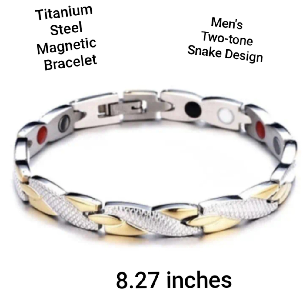 MEN'S Titanium Steel Magnetic for Anxiety & Pain Snake Print Design 18k GP